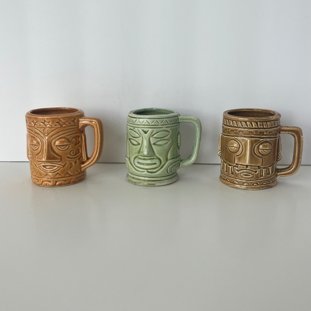 Vintage Westwood Japan Miniature Tiki Mugs Set of 3 Ceramic Shot Glasses MCM bar